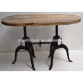 Indusrial Dual Crank Base Dining Table Rough Mango Wood Oval Top